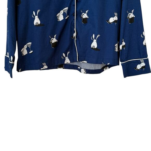Kate Spade New York Bun Bun Bunny Magic Hat Martini Navy Blue Pajama Top Large - Picture 8 of 10
